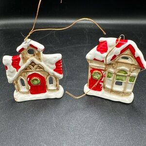 Fitz and Floyd Porcelain House Christmas Ornaments Vtg ‘76/‘78 Handpainted Japan
